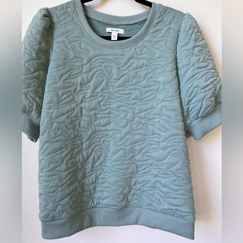 Nine West women's blouse quilted seafoam green blue PXL